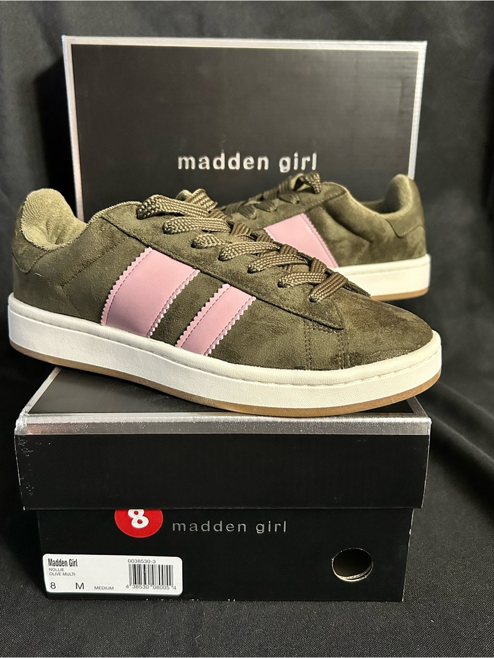 Madden Girl Nollie Olive & Pink Microsuede Sneakers Women’s SZ 8 BNIB